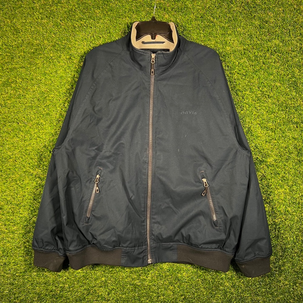 Orvis Mens Navy Blue Fleece Lined Bomber Jacket Harrington Windbreaker Large